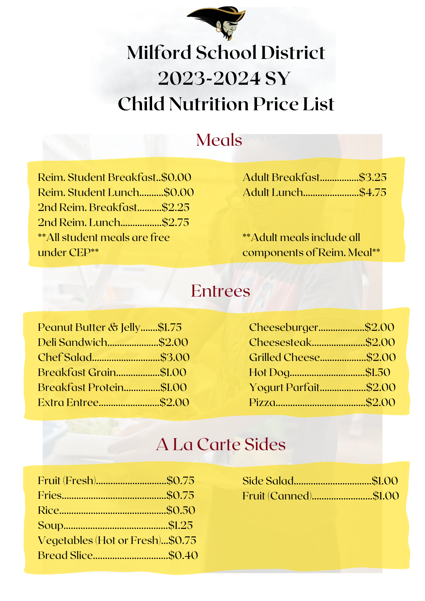 Milford School District 2023-2024 SY Child Nutrition Price List.png