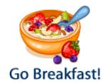 Go Breakfast Button Image with Cereal Bowl, Fruit, and Spoon