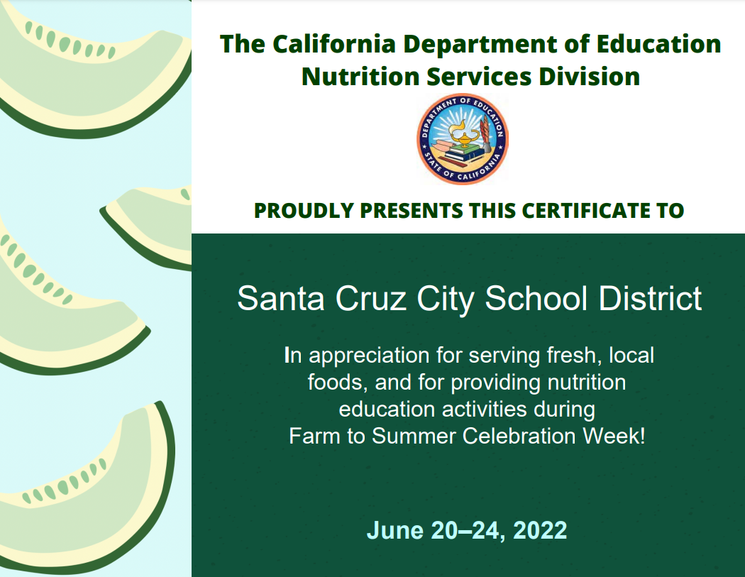 image of the CDE one in a melon certificate for participation in farm to summer month